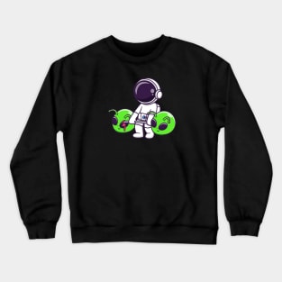 Cute Astronaut Lifting Alien Head Barbell Cartoon Crewneck Sweatshirt